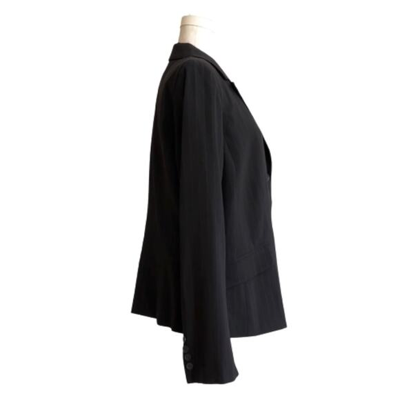 Parellel Black Brown Pinstriped Button Front Career Office Blazer Jacket Size 14 - Picture 4 of 10